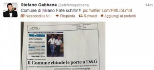 L'IRA DI STEFANO GABBANA CONTRO IL COMUNE DI MILANO SU TWITTER